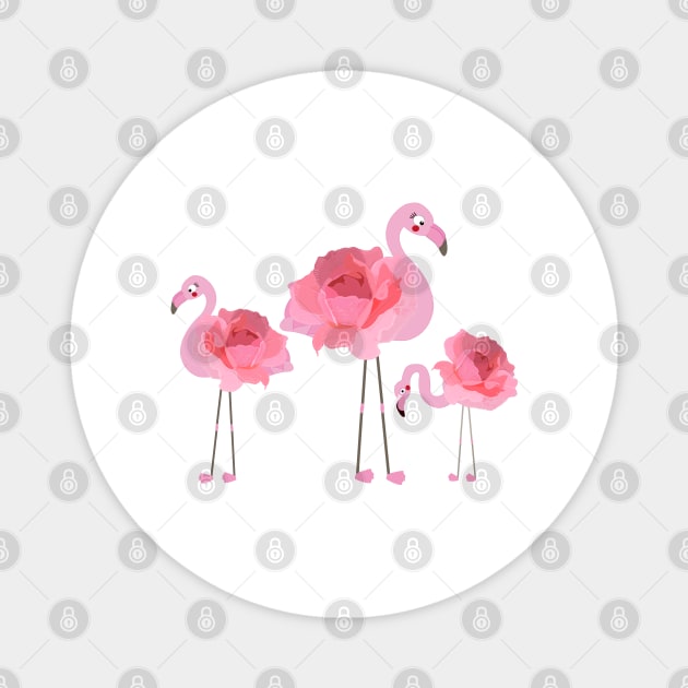 Flamingo with pink hand drawn roses Magnet by GULSENGUNEL